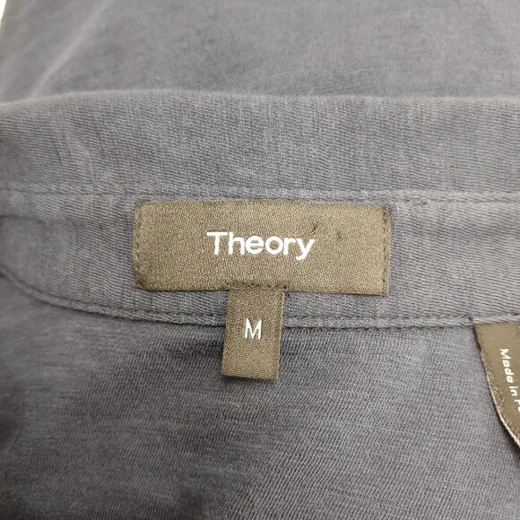 Theory dark blue navy 100% Cotton button front shirt blouse ladies Medium - Picture 6 of 7